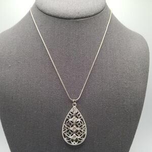 New York Co. Pendent Necklace, Clear Rhinestones, 18 Inches, Snake Chain